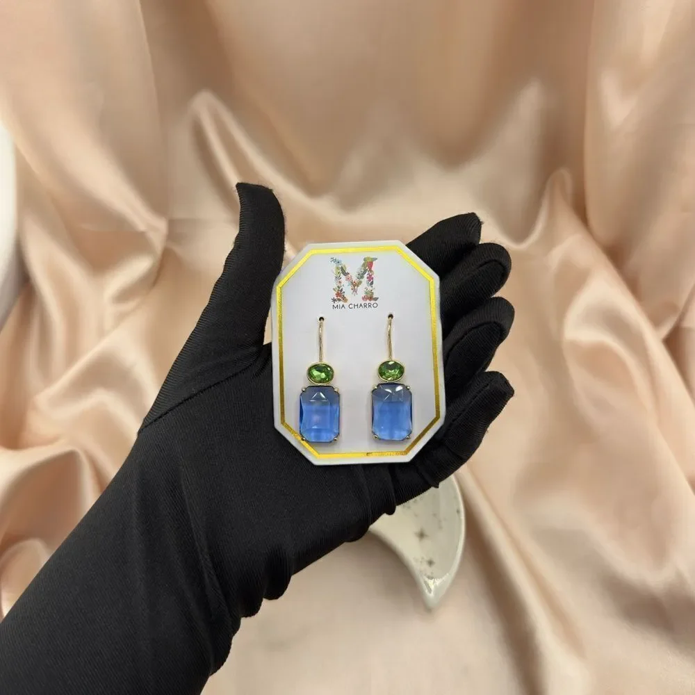 Mia Charro Blue & Green Drop Earrings – Elegant Statement Jewelry